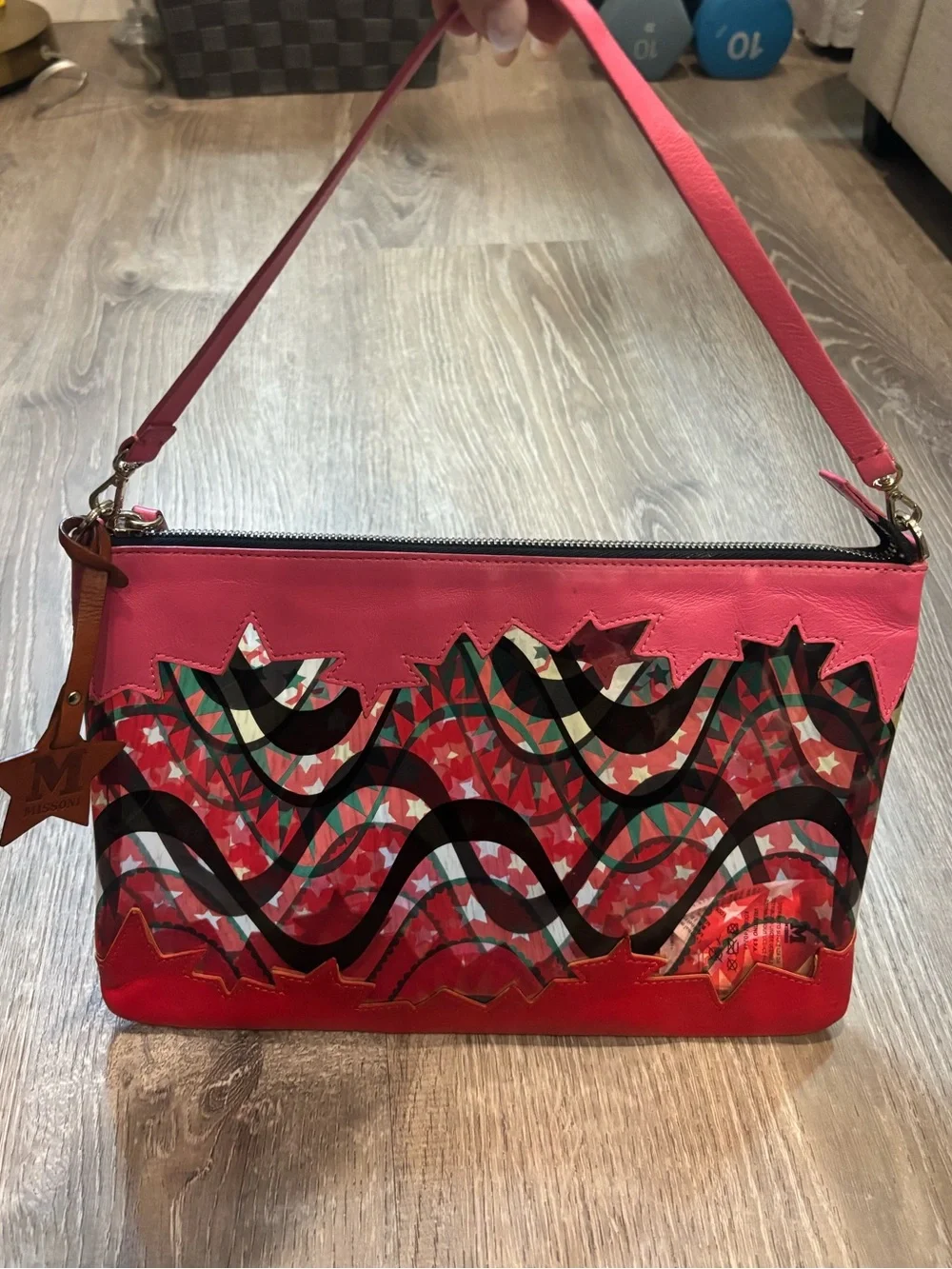 Rare M Missoni Pink & Red PVC Leather Y2K Shoulder Bag
